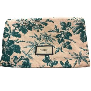Gucci Beauty Floral Pouch Teal Cream Botanical Butterfly Makeup Cosmetic Bag